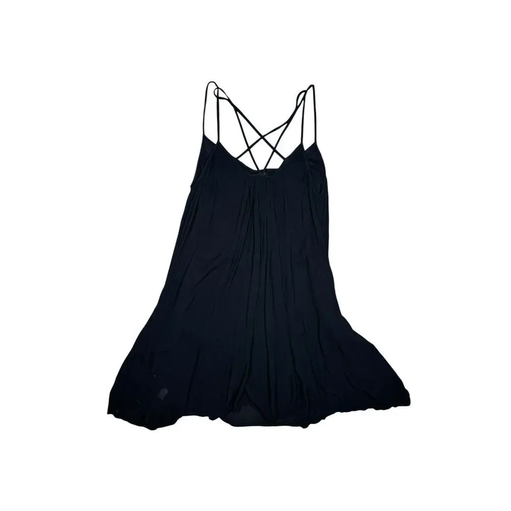 Nordstrom Elan Black Gauzy Strappy Swim Beach Cover Up Slip Dress Size Small